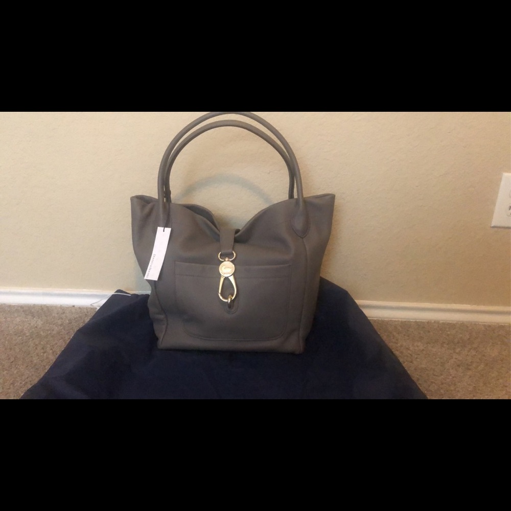 Brand New Dooney & Bourke Taupe Logo Lock Tote
